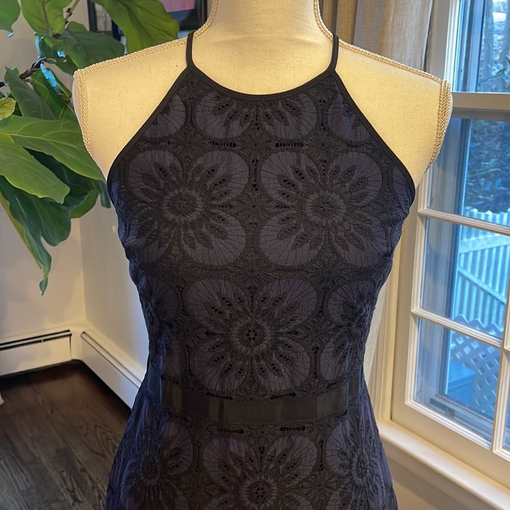 NWT lace eyelet midi dress! Navy/black, ruffle bottom. Like Self-Portrait